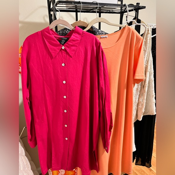 Dialogue fuchsia Linen Blend Button Down Mother Of Pearl Buttons Boxy  2x NWT - Picture 1 of 1